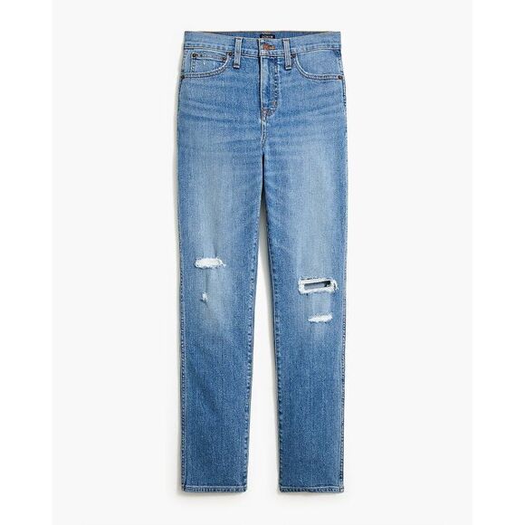 J. Crew Factory High Rise Classic Vintage Distressed Jean All Day Stretch Sz 33 - Picture 1 of 13